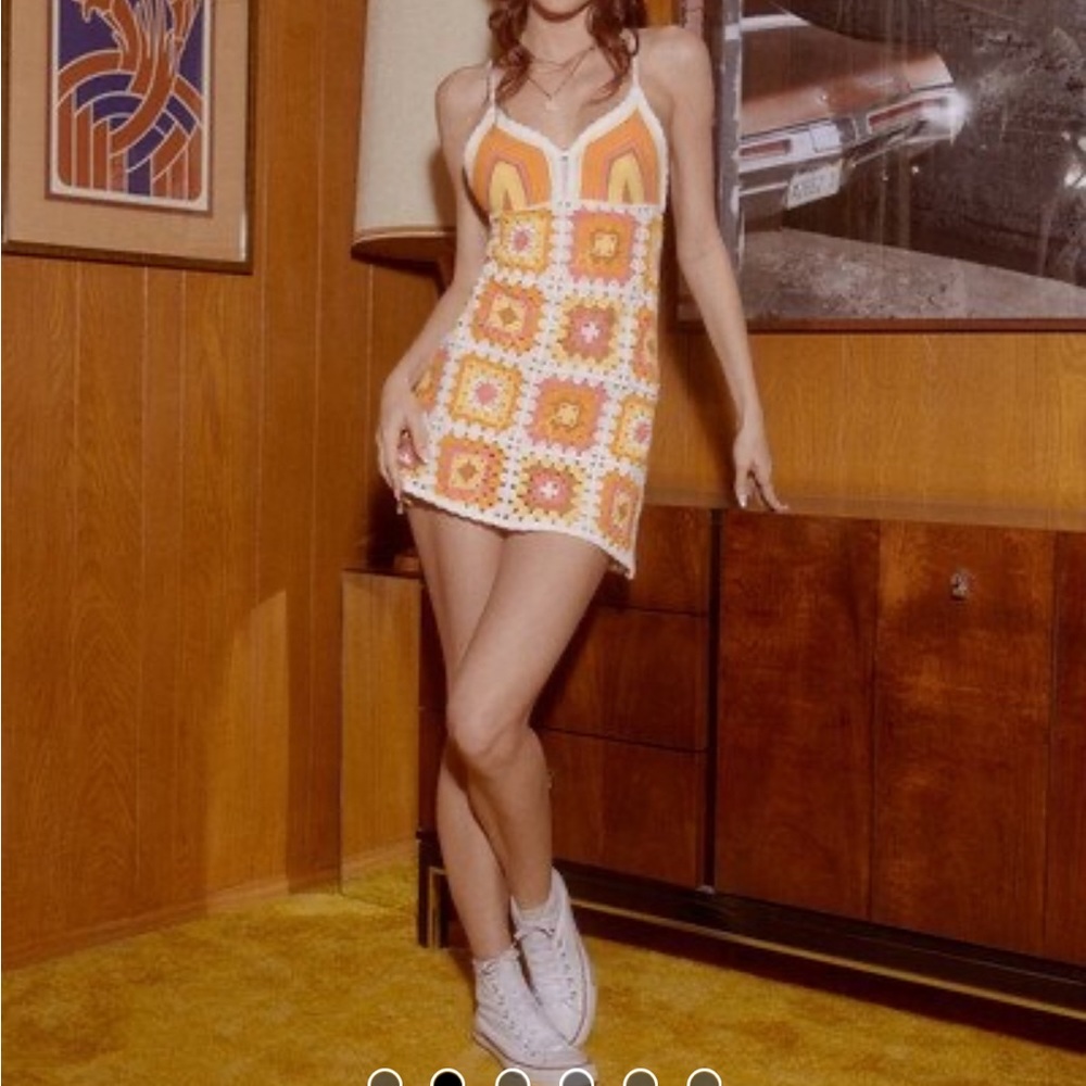 Crochet V-Neck Mini Dress